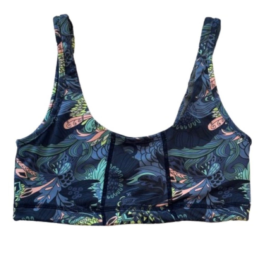Maaji Navy Floral Scoop Neck Sports Bra with Teal & Pink Accents Size S